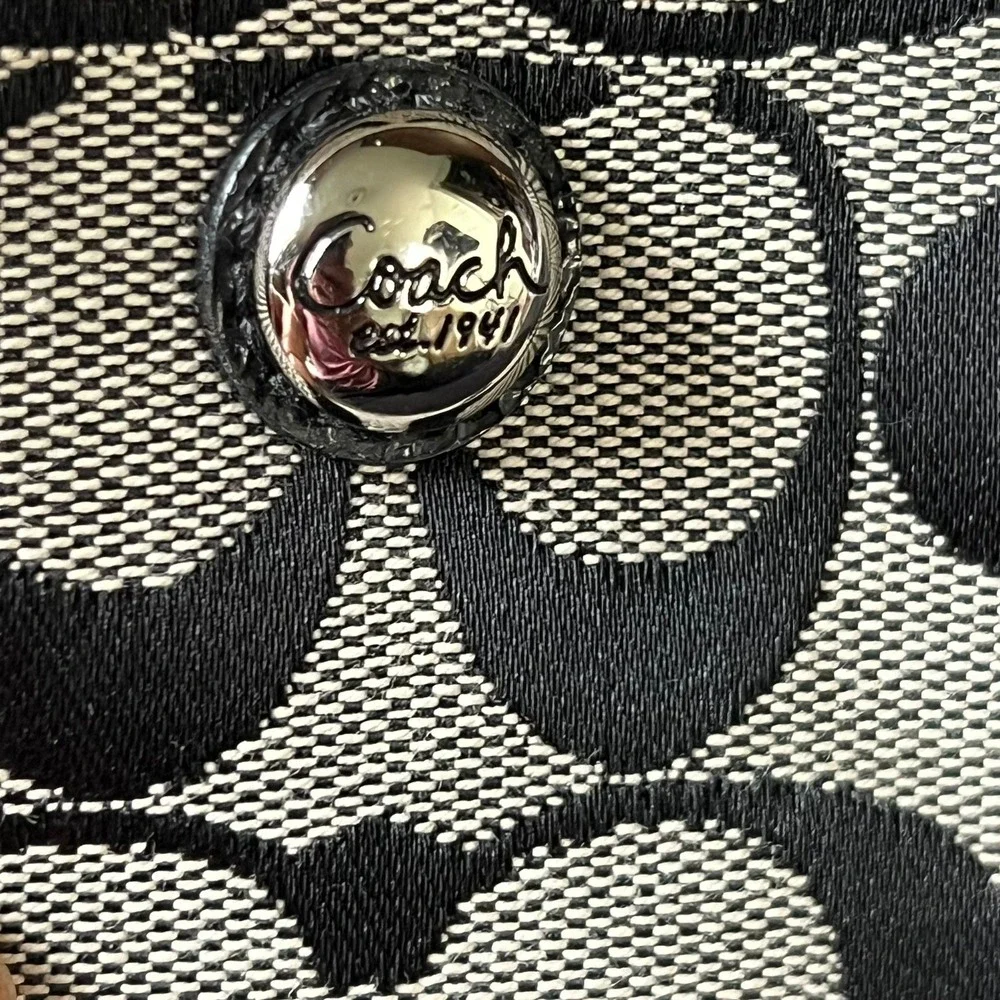 Vtg Coach Signature C Canvas Glasses Case Black Grey Leather Trim Logo Button